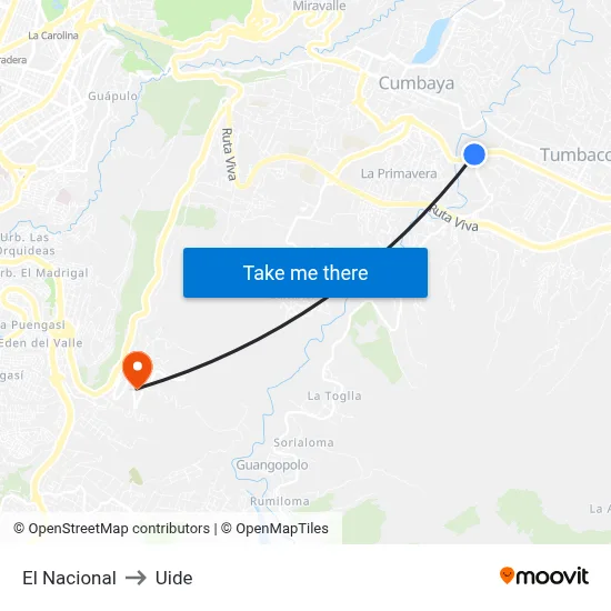El Nacional to Uide map