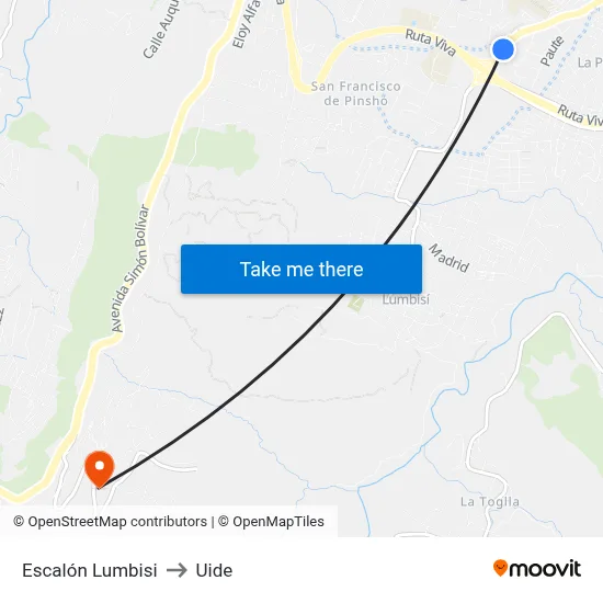 Escalón Lumbisi to Uide map
