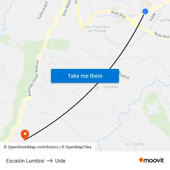 Escalón Lumbisi to Uide map