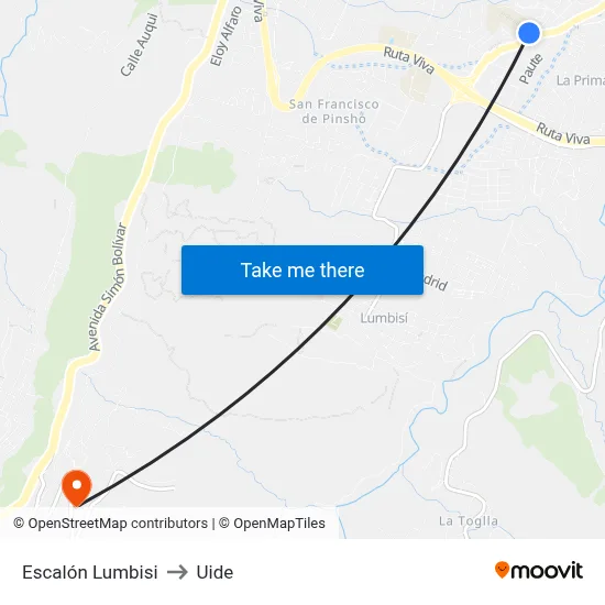 Escalón Lumbisi to Uide map