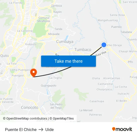 Puente El Chiche to Uide map
