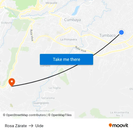 Rosa Zárate to Uide map