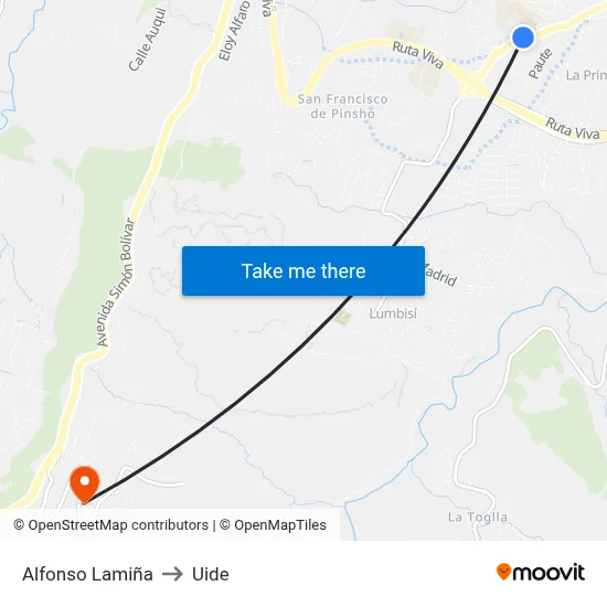 Alfonso Lamiña to Uide map