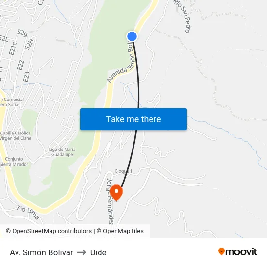 Av. Simón Bolivar to Uide map