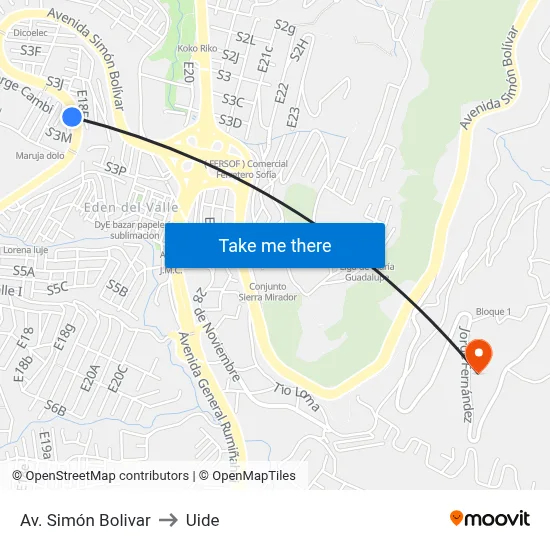 Av. Simón Bolivar to Uide map