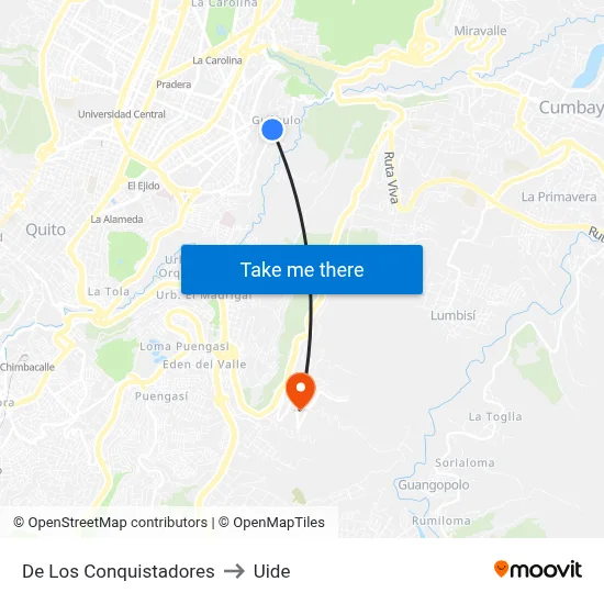 De Los Conquistadores to Uide map