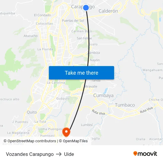 Vozandes Carapungo to Uide map