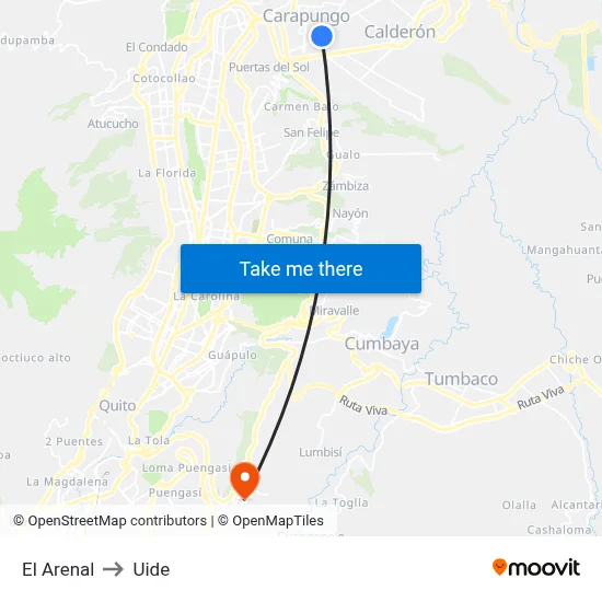 El Arenal to Uide map