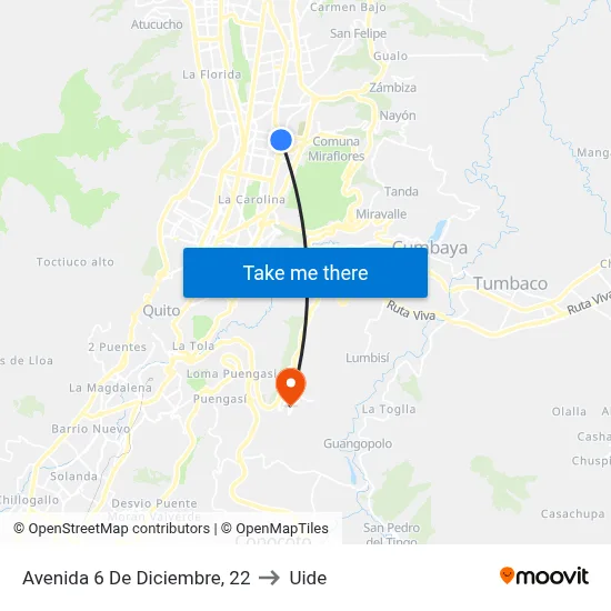 Avenida 6 De Diciembre, 22 to Uide map