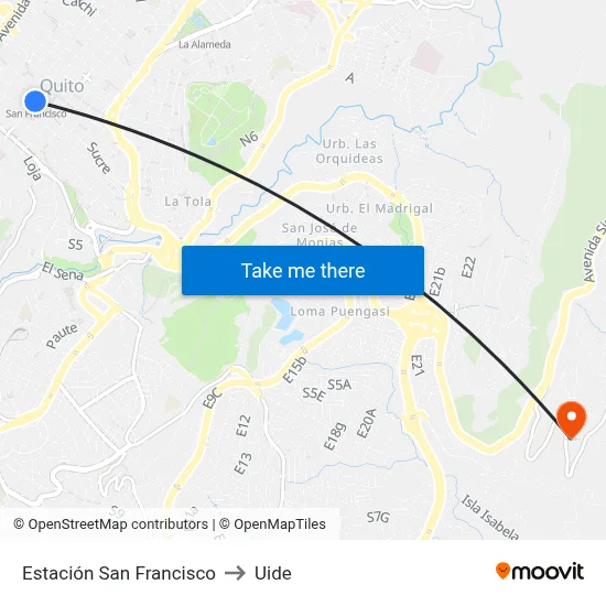 Estación San Francisco to Uide map