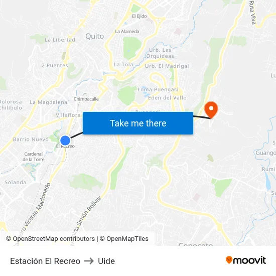 Estación El Recreo to Uide map