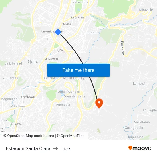 Estación Santa Clara to Uide map