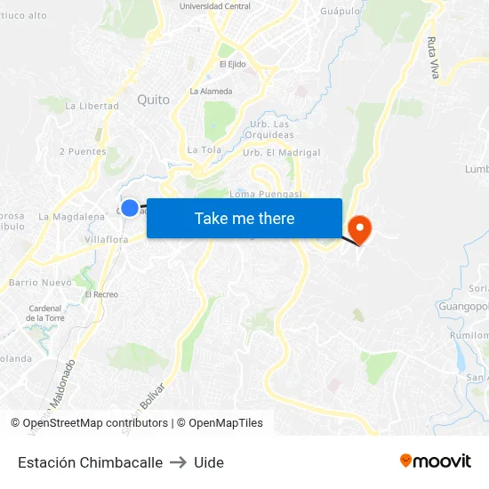 Estación Chimbacalle to Uide map