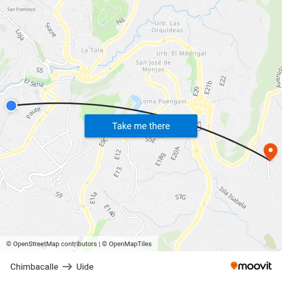 Chimbacalle to Uide map