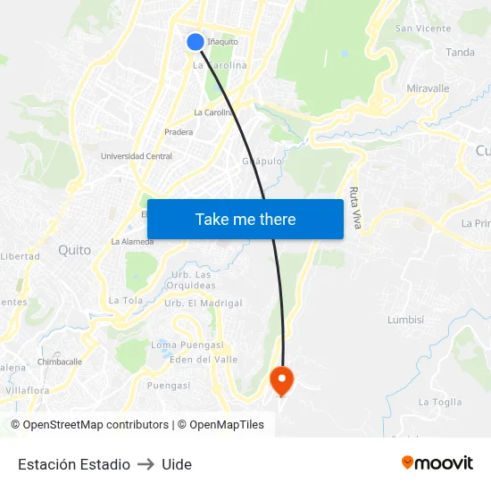 Estación Estadio to Uide map