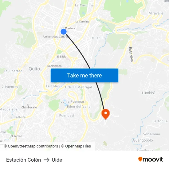 Estación Colón to Uide map