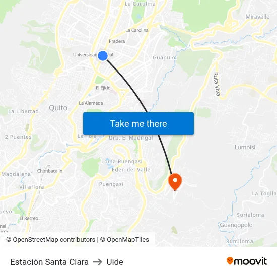 Estación Santa Clara to Uide map