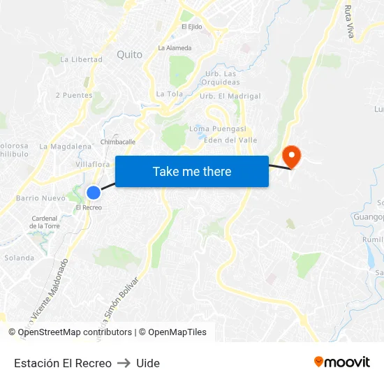 Estación El Recreo to Uide map