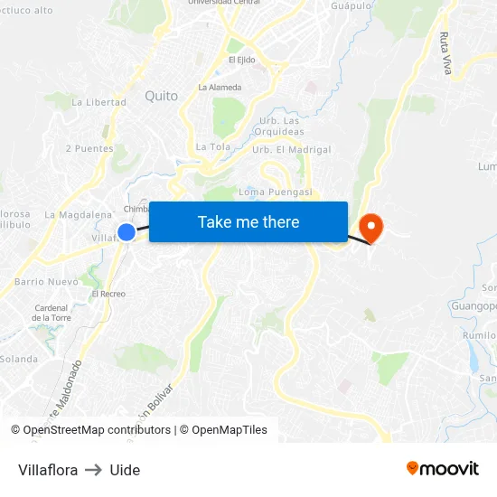 Villaflora to Uide map