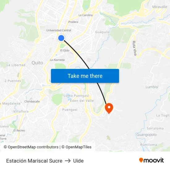 Estación Mariscal Sucre to Uide map