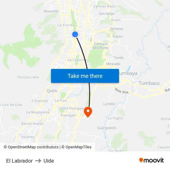 El Labrador to Uide map