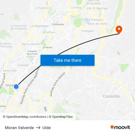 Moran Valverde to Uide map