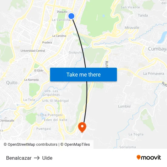 Benalcazar to Uide map