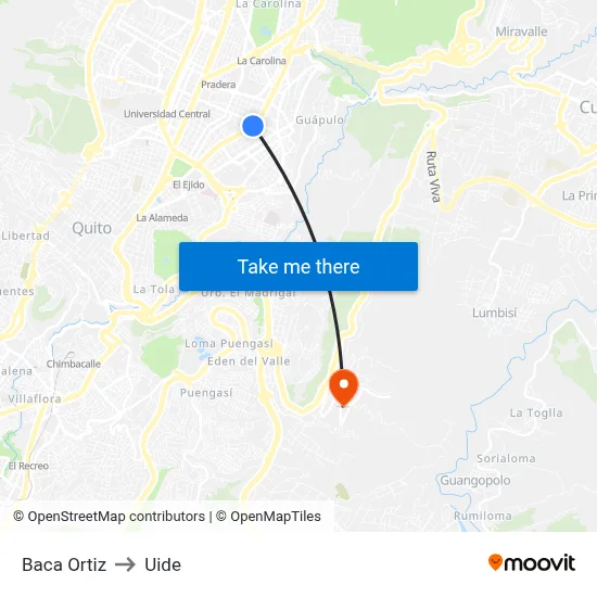 Baca Ortiz to Uide map