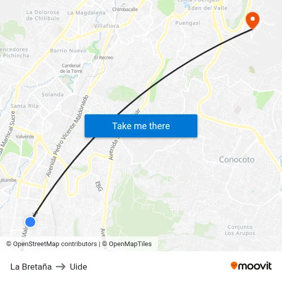 La Bretaña to Uide map