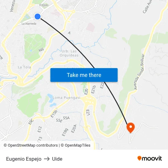 Eugenio Espejo to Uide map