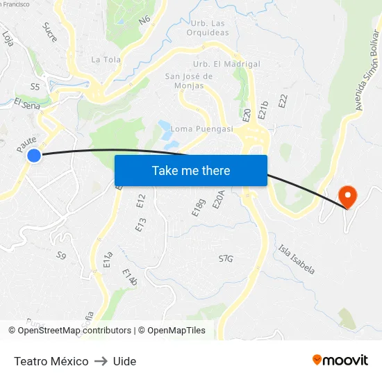 Teatro México to Uide map