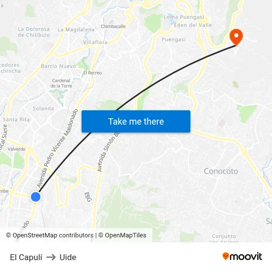 El Capulí to Uide map