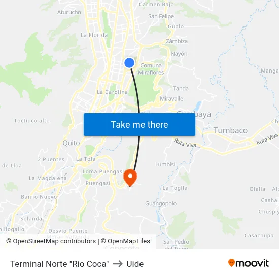 Terminal Norte "Rio Coca" to Uide map