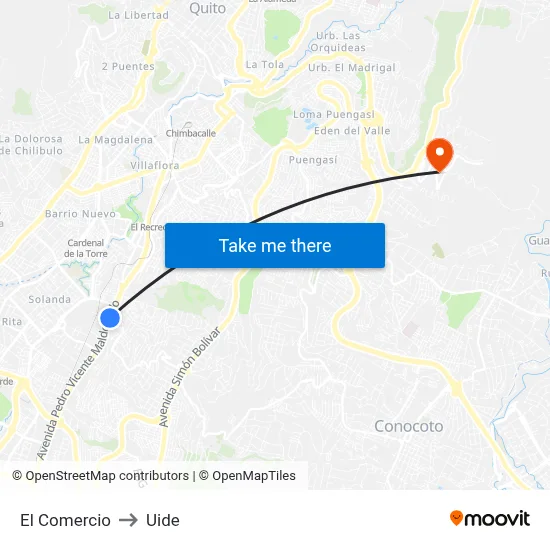 El Comercio to Uide map