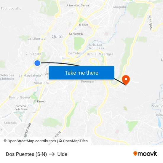 Dos Puentes (S-N) to Uide map