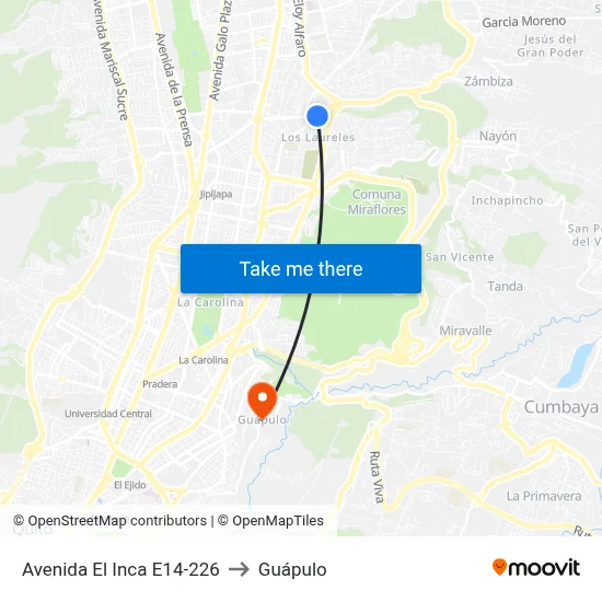 Avenida El Inca E14-226 to Guápulo map
