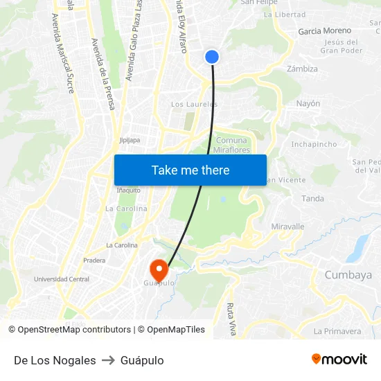 De Los Nogales to Guápulo map