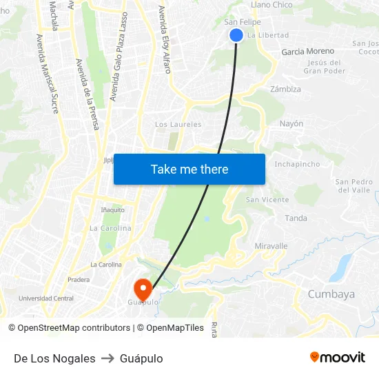 De Los Nogales to Guápulo map