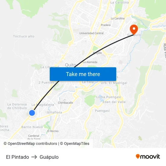 El Pintado to Guápulo map