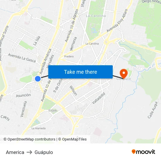 America to Guápulo map