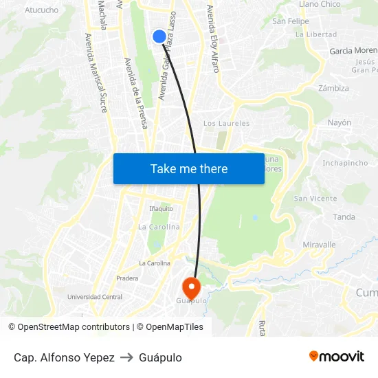 Cap. Alfonso Yepez to Guápulo map