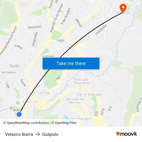 Velasco Ibarra to Guápulo map