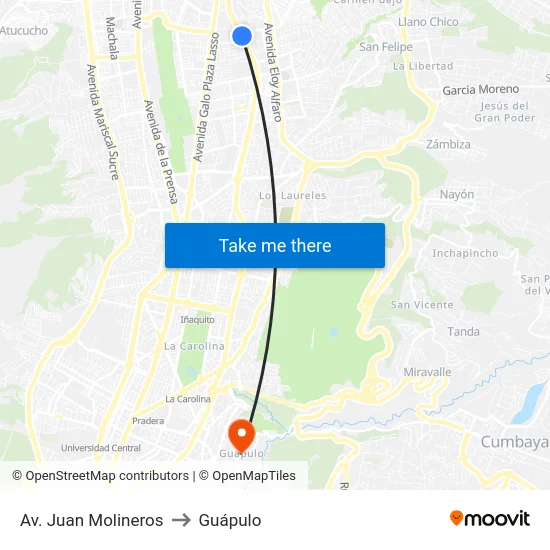 Av. Juan Molineros to Guápulo map