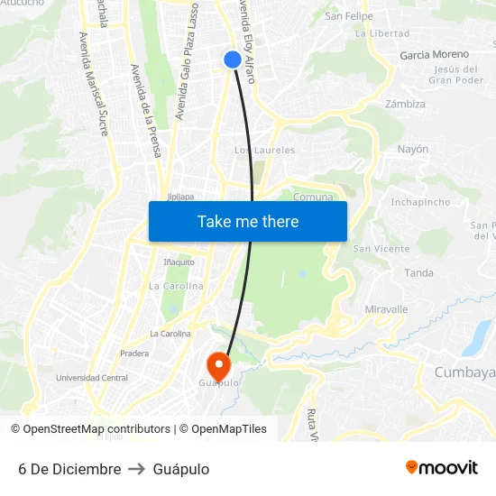 6 De Diciembre to Guápulo map