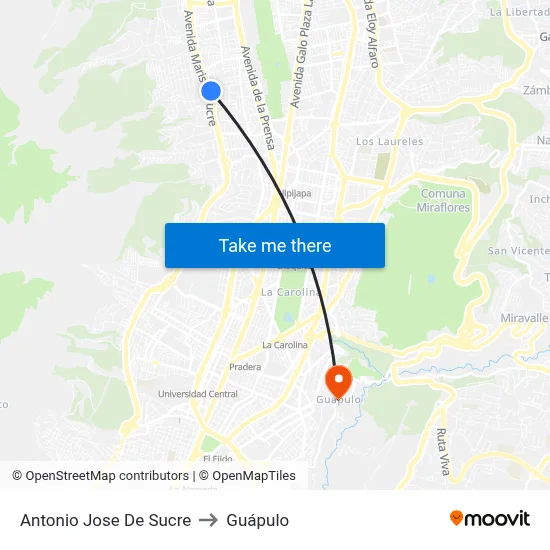 Antonio Jose De Sucre to Guápulo map