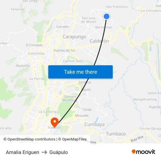 Amalia Eriguen to Guápulo map