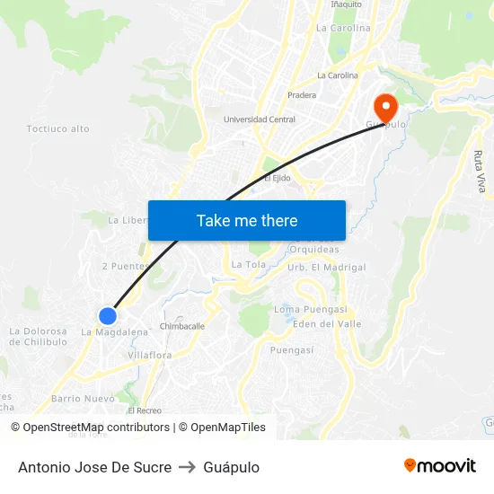 Antonio Jose De Sucre to Guápulo map