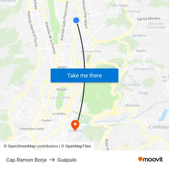 Cap.Ramon Borja to Guápulo map