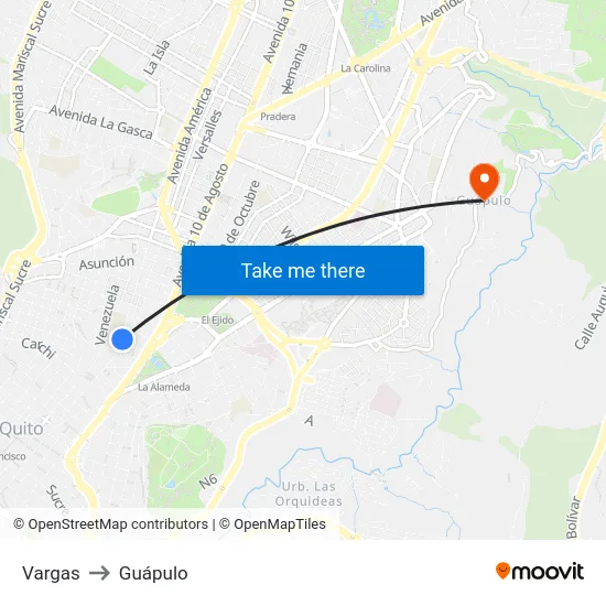 Vargas to Guápulo map