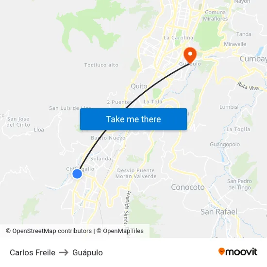 Carlos Freile to Guápulo map